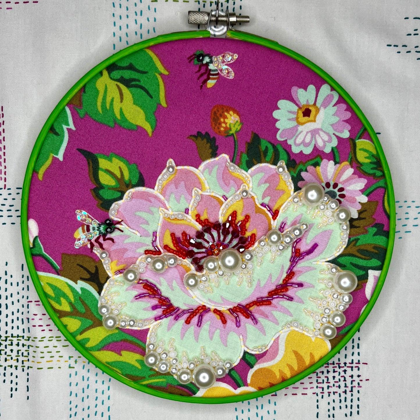 Pearlized Peony Beaded Hoop