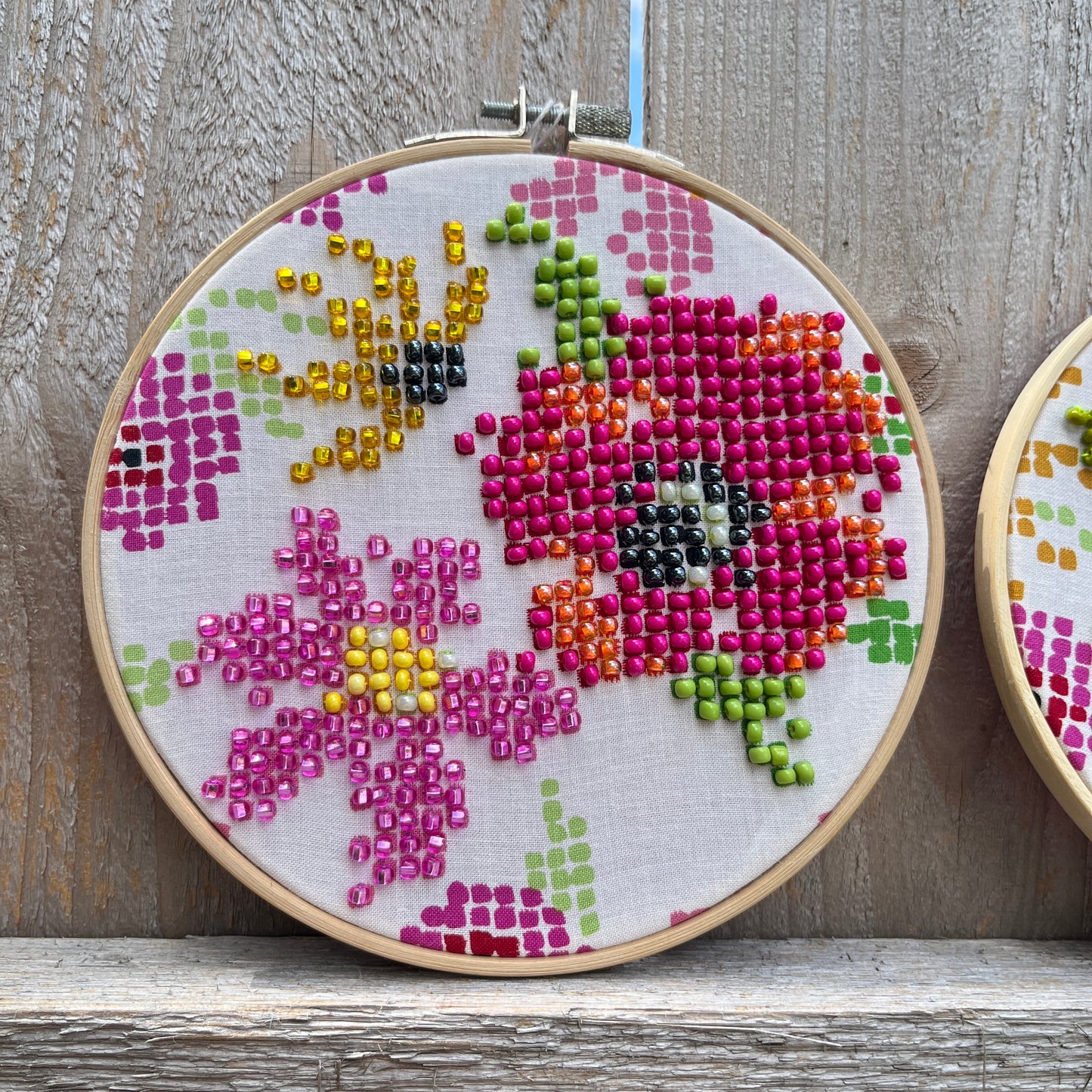 Pixelated Flower Beaded Hoops