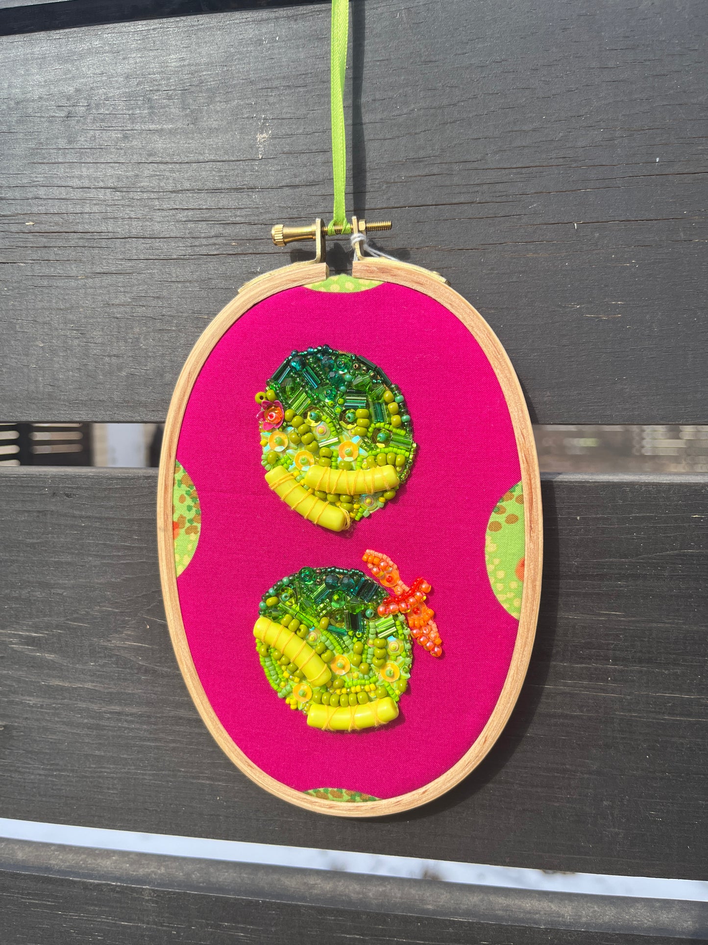 Green Citrus Oval Beaded Hoop