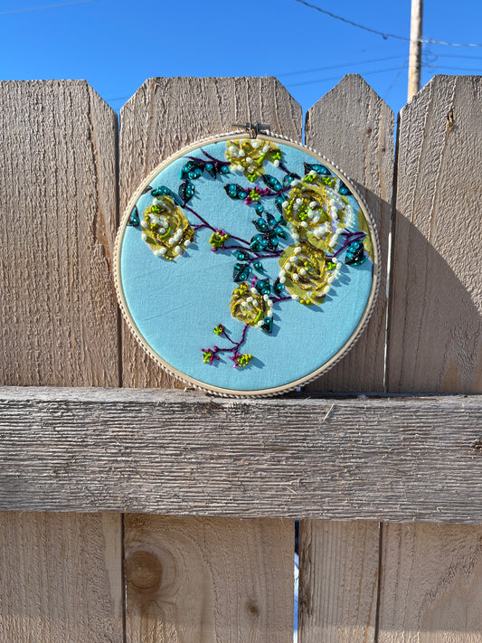 Yellow Roses Beaded Hoop