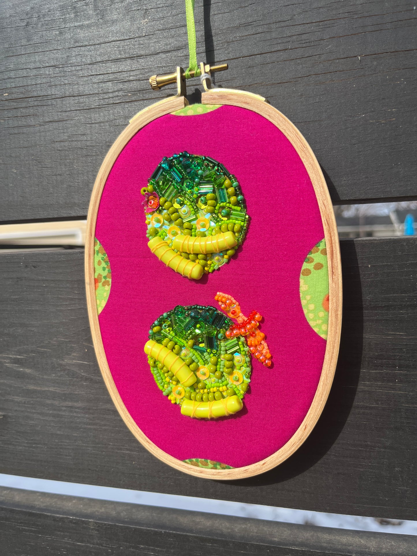 Green Citrus Oval Beaded Hoop