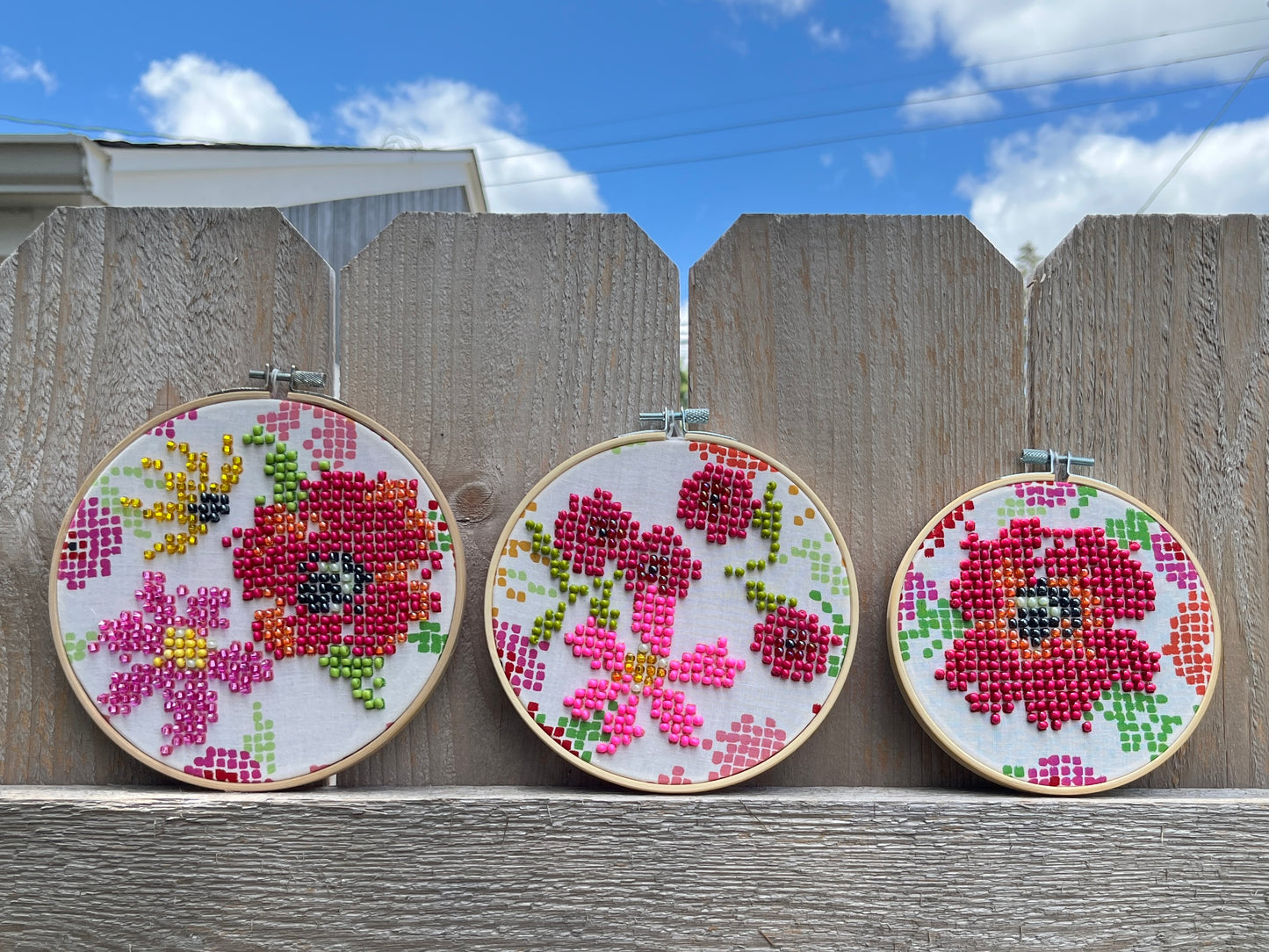 Pixelated Flower Beaded Hoops