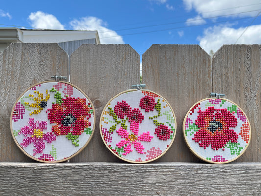 Pixelated Flower Beaded Hoops