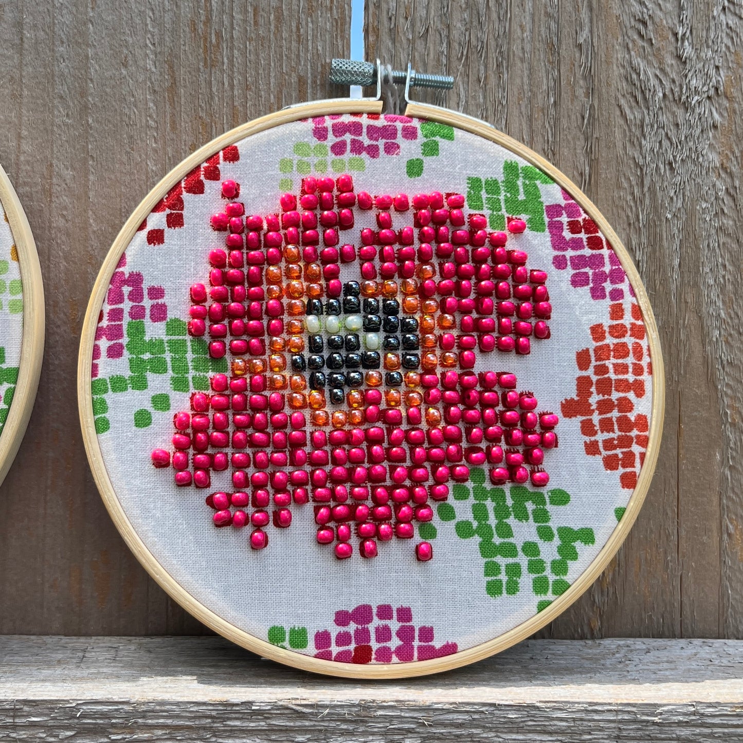 Pixelated Flower Beaded Hoops