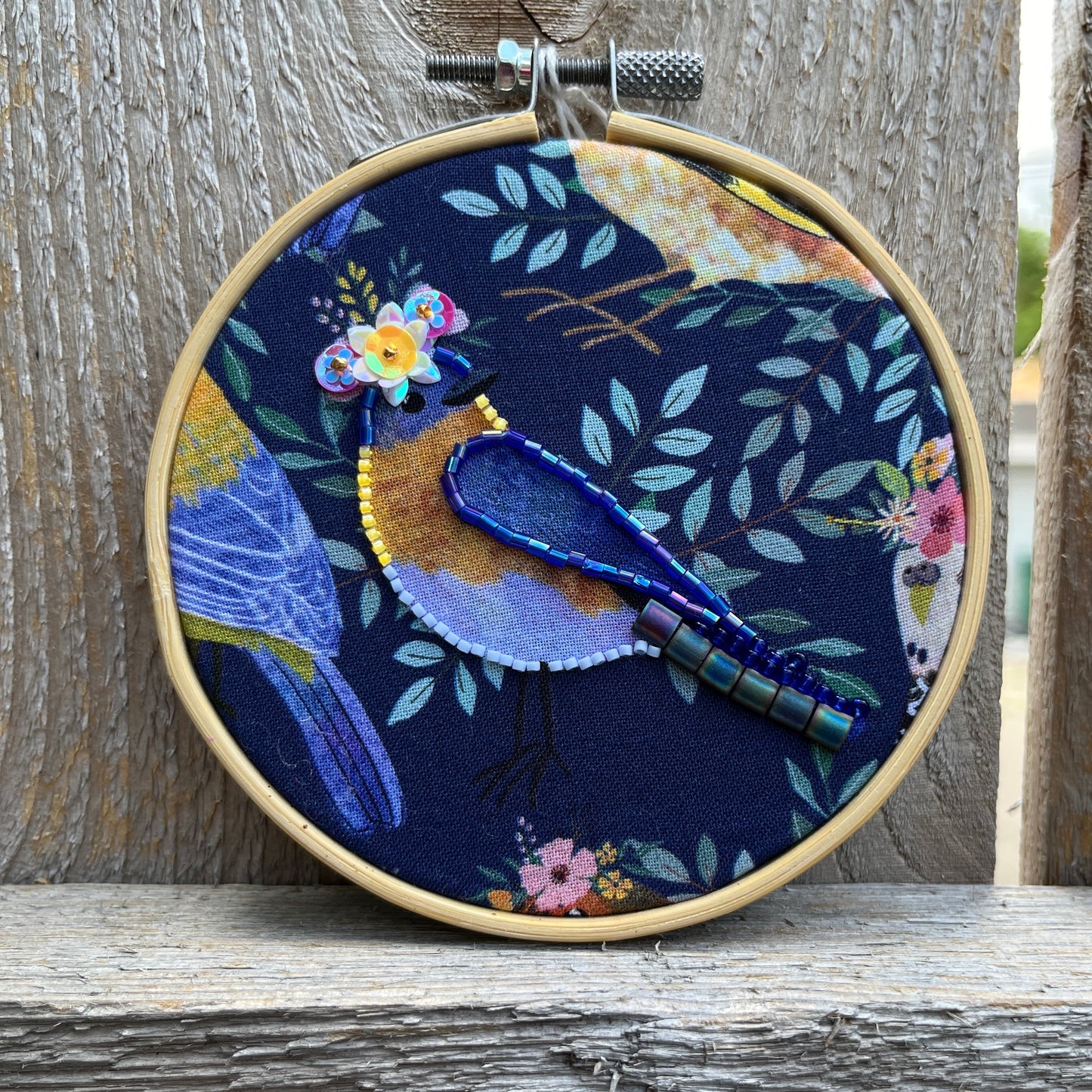 Birds with Flower Crowns Beaded Hoops