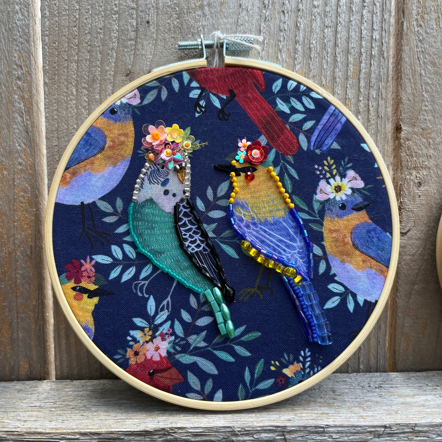 Birds with Flower Crowns Beaded Hoops