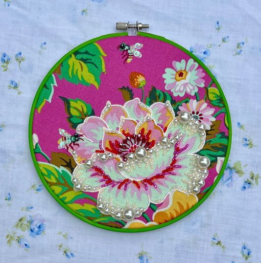 Pearlized Peony Beaded Hoop