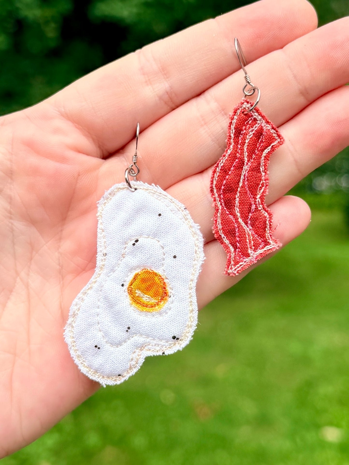 Egg and Bacon Fabric Earrings
